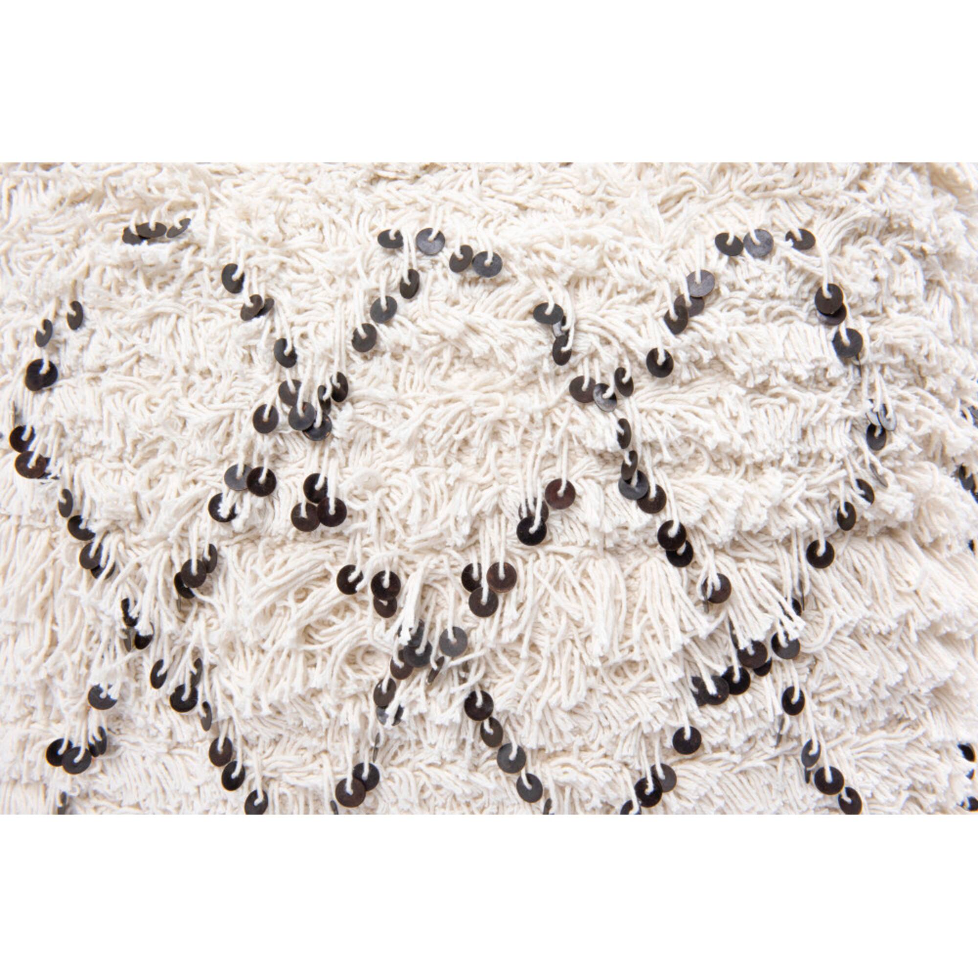 Hello Honey® 16" White Moroccan Wedding Quilt Pouf with Fringe & Sequins